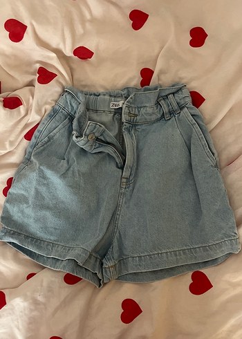 Zara Acik Mavi Yuksek Bel Denim Sort