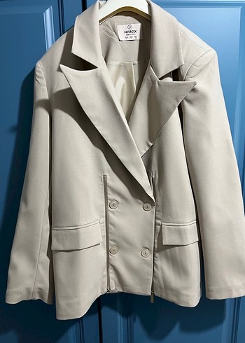 Bej Uzun Kesim Kadın Blazer Ceket - Görsel 2