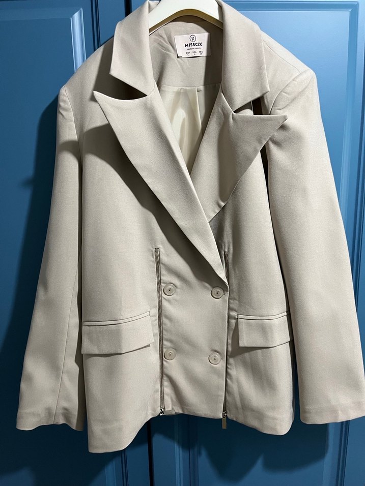 Bej Uzun Kesim Kadın Blazer Ceket - Görsel 2