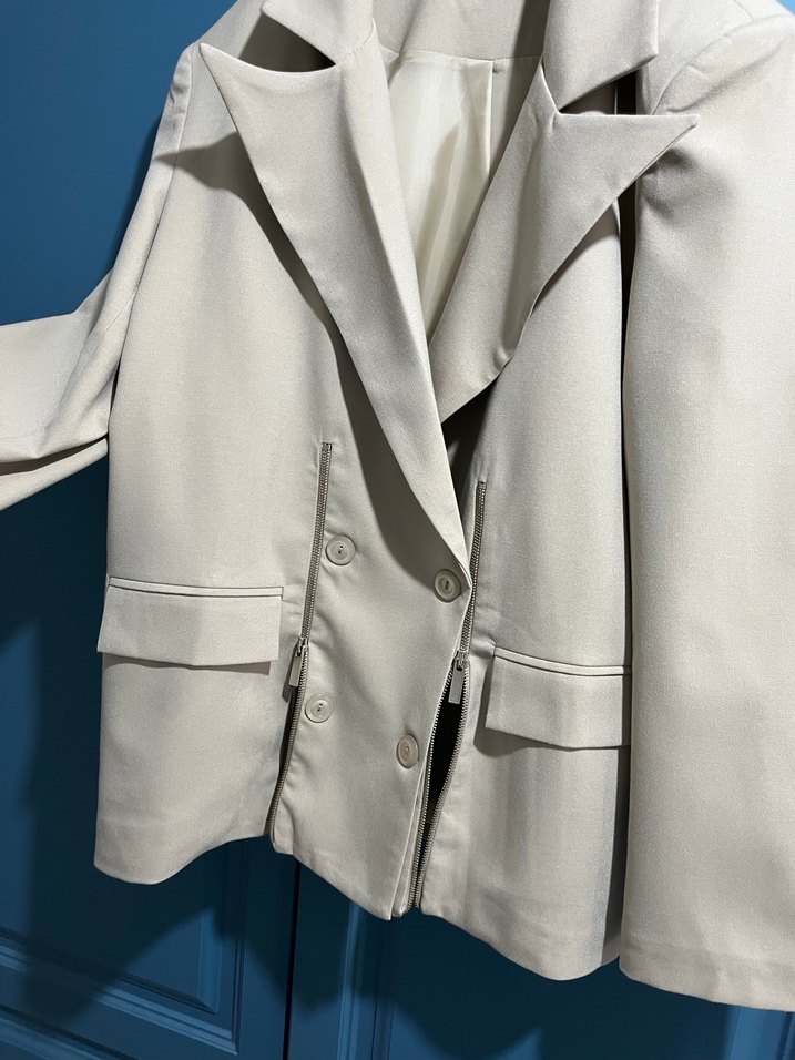 Bej Uzun Kesim Kadın Blazer Ceket - Görsel 4