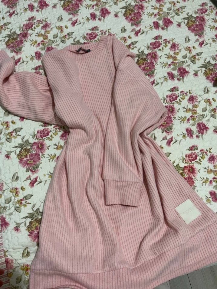 Pembe Uzun Kollu Triko Kadın Kazak - Görsel 2