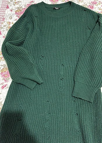 Koyu Yeşil Örgü Kadın Kazak - Görsel 2