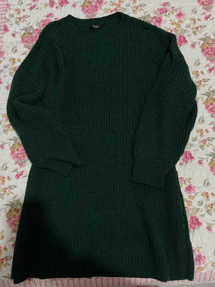 Koyu Yeşil Örgü Kadın Kazak - Görsel 3