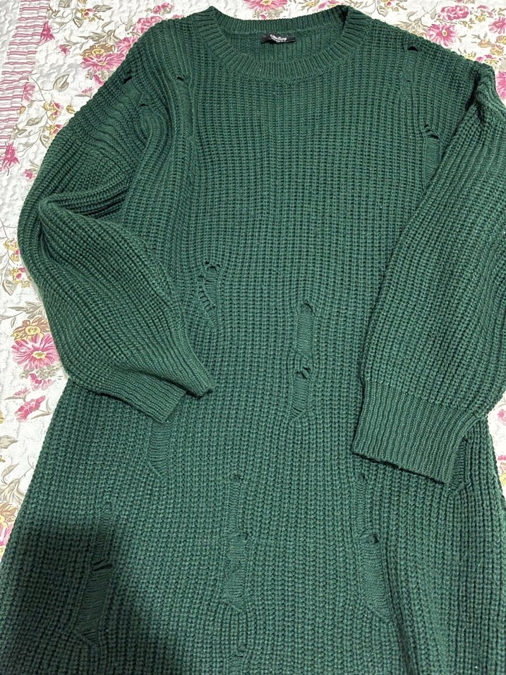 Koyu Yeşil Örgü Kadın Kazak - Görsel 2