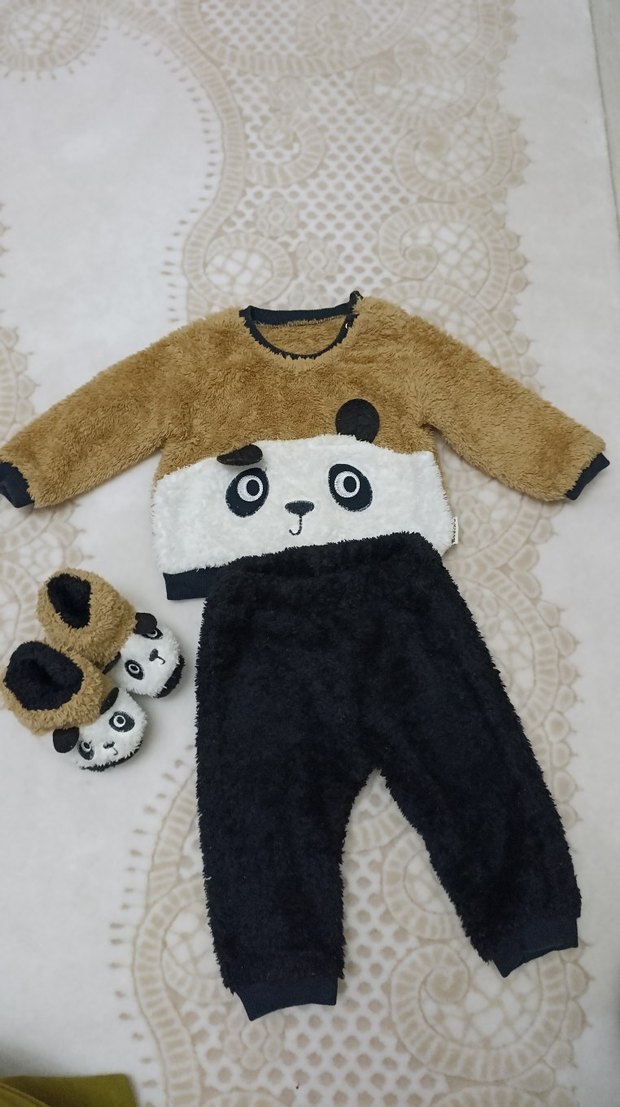 erkek bebek  ayılı pandalı peluş takım - Görsel 2