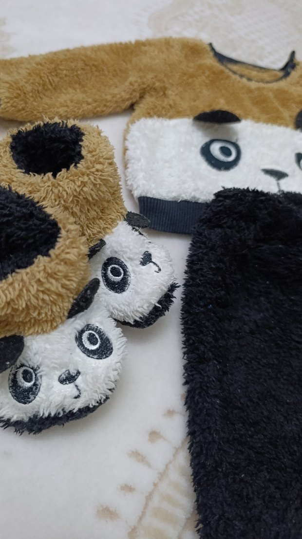 erkek bebek  ayılı pandalı peluş takım - Görsel 3