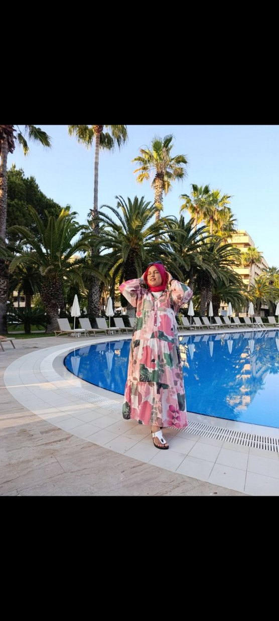 Pembe Çiçekli  Bohem uzun Elbise - Görsel 2