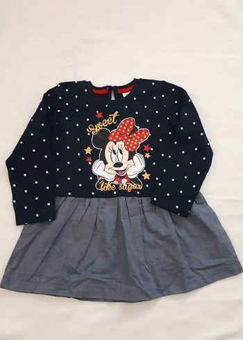 Diğer Uzun Kollu Minnie Baskılı Kız Elbise