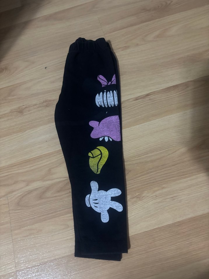 Siyah Baskılı Kız Çocuk Kadife Pantolon - Görsel 2