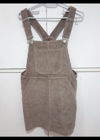 Bej Kadın Süet Askılı Midi Salopet - Görsel 2