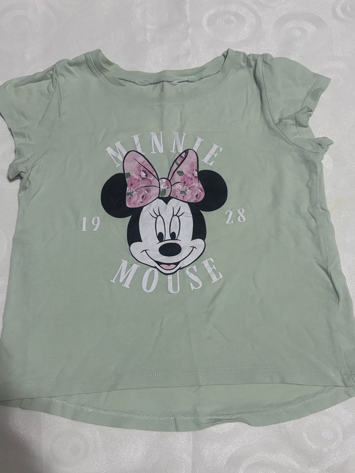 Kız Çocuk Yeşil Minnie Mouse Baskılı Tişört - Görsel 2