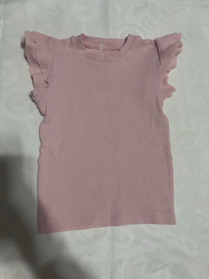 Kız Çocuk Pembe Fırfırlı Kısa Kollu Tişört - Görsel 2