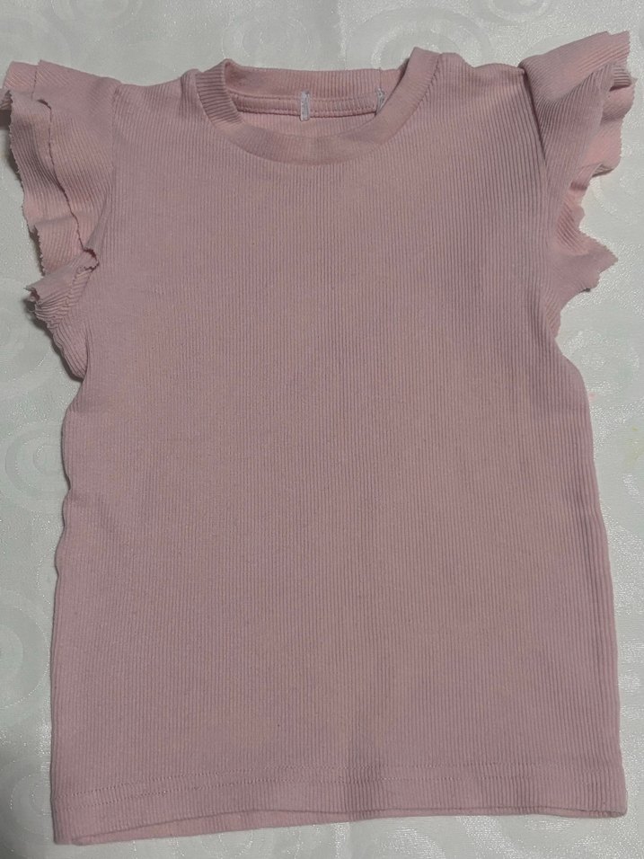 Kız Çocuk Pembe Fırfırlı Kısa Kollu Tişört - Görsel 2