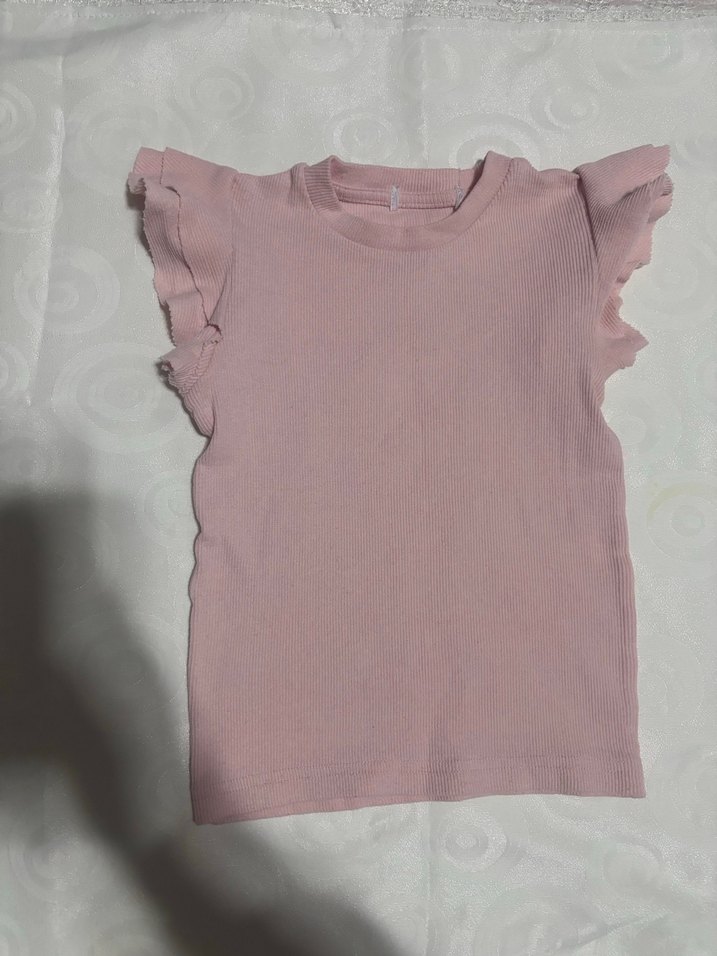 Kız Çocuk Pembe Fırfırlı Kısa Kollu Tişört - Görsel 3