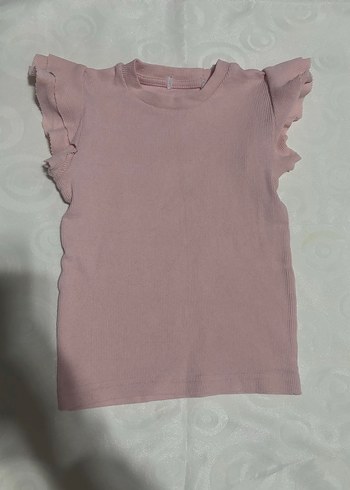 Kız Çocuk Pembe Keten Fırfırlı Tişört - Görsel 2