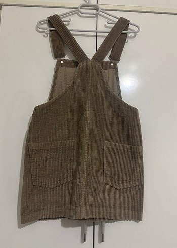 Kahverengi Kadife Askılı Midi Salopet - Görsel 2