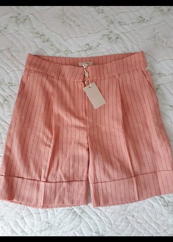 Pembe Keten Piliseli Mini Şort - Görsel 2