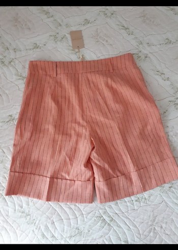 Pembe Keten Piliseli Mini Şort - Görsel 3