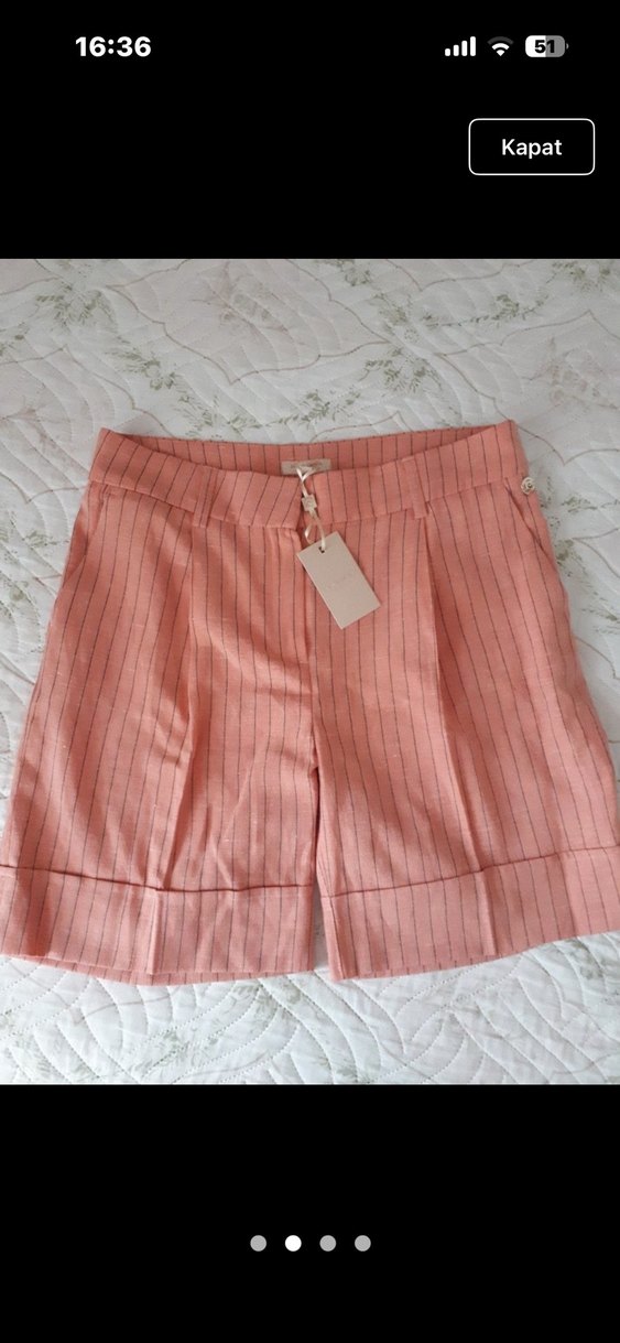 Pembe Keten Piliseli Mini Şort - Görsel 2