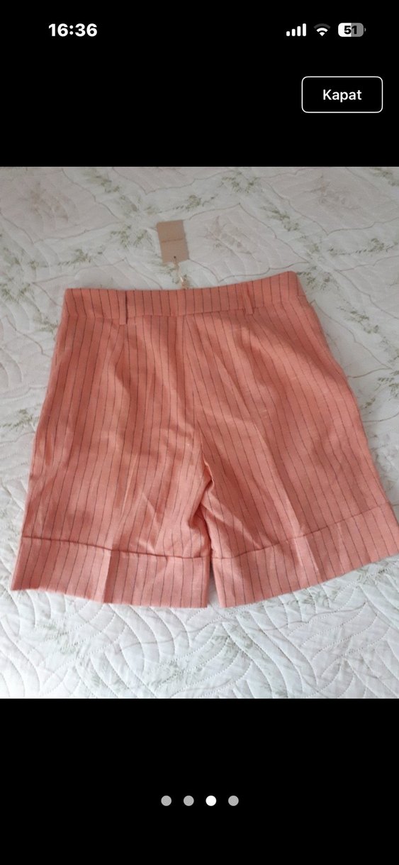 Pembe Keten Piliseli Mini Şort - Görsel 3