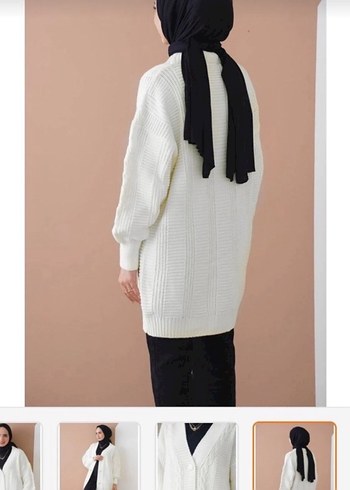 Beyaz Örgü Midi Hırka V Yaka - Görsel 3