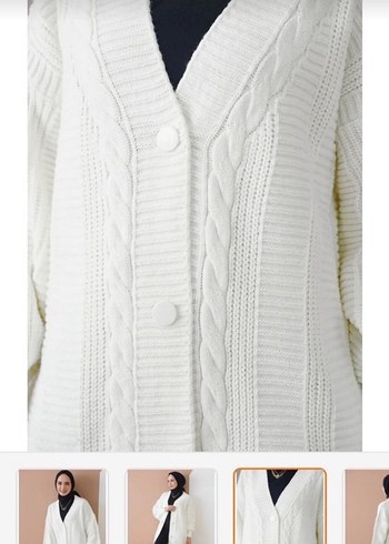 Beyaz Örgü Midi Hırka V Yaka - Görsel 4