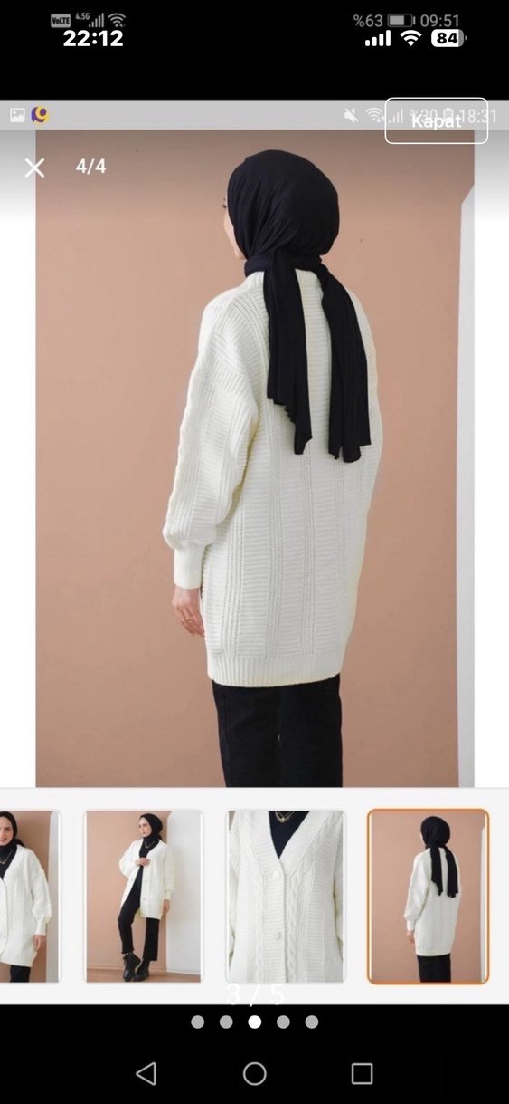 Beyaz Örgü Midi Hırka V Yaka - Görsel 3