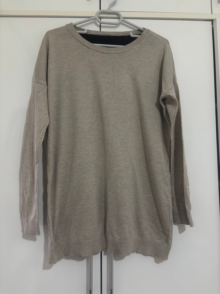 Bej Uzun Kollu Rahat Kesim Kadın Kazak - Görsel 2