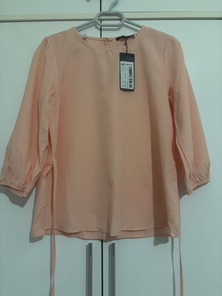 Pembe Beli Bağlamalı Uzun Kollu Bluz - Görsel 3