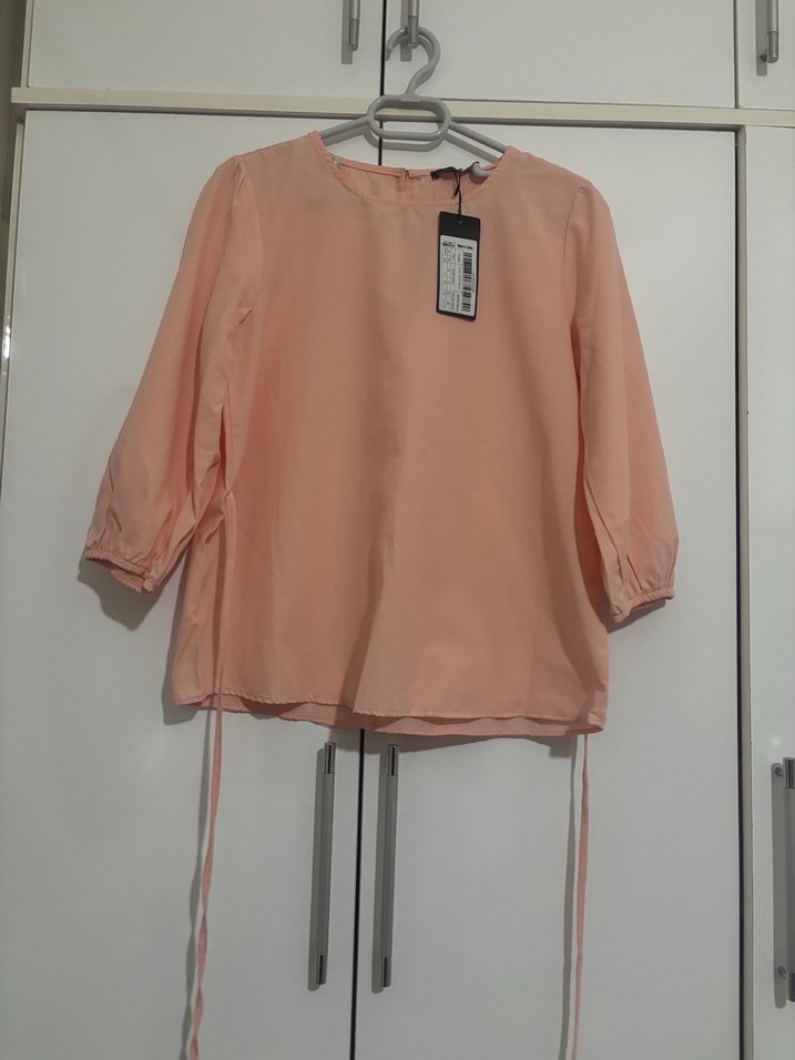 Pembe Beli Bağlamalı Uzun Kollu Bluz - Görsel 2