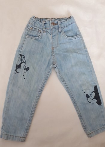 Baskılı Mavi Çocuk Denim Pantolon