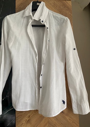 U.S Polo Assn. Düğmeli Beyaz Keten Kadın Gömlek