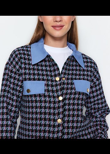 Trendyol & Milla Düğmeli Mavi Ekose Denim Gömlek