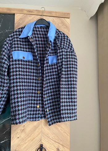 36 Beden mavi Renk Düğmeli Mavi Ekose Denim Gömlek