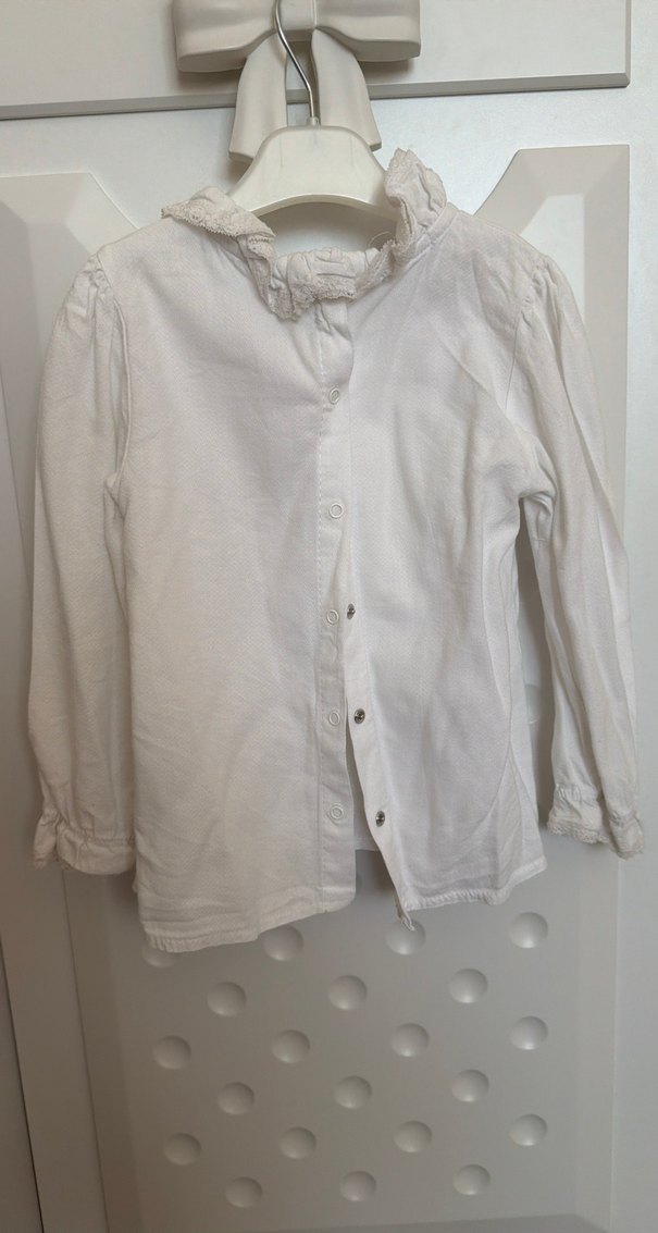 Kız Çocuk Beyaz pamuklu Fırfırlı Gömlek - Görsel 4