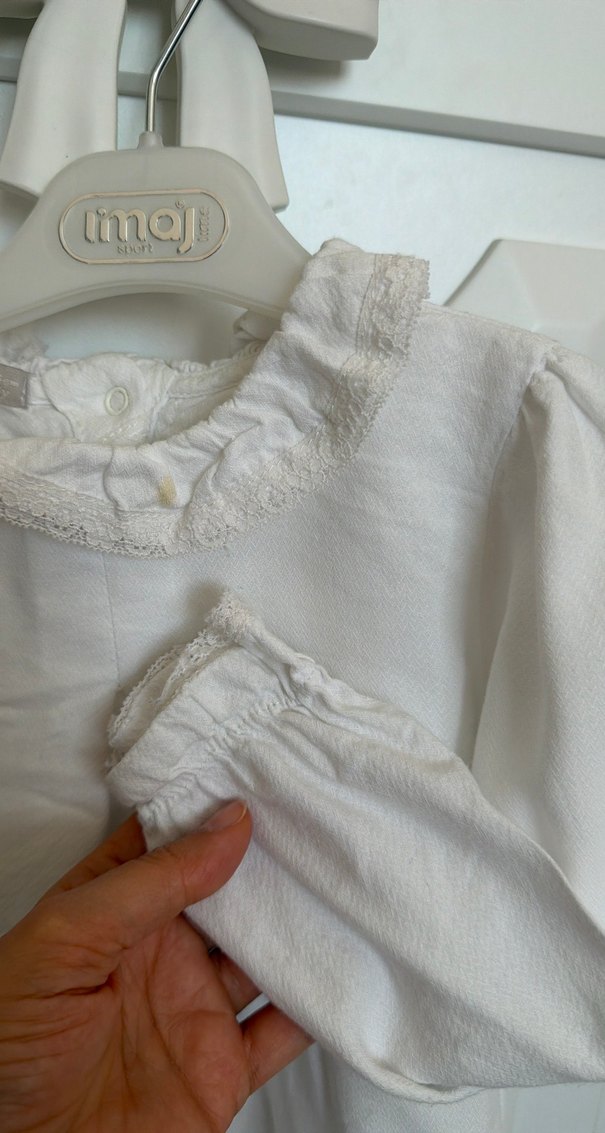 Kız Çocuk Beyaz pamuklu Fırfırlı Gömlek - Görsel 3