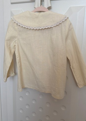 Kız Çocuk Bej Keten Düğmeli Gömlek - Görsel 2