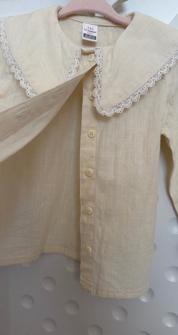 Kız Çocuk Bej Keten Düğmeli Gömlek - Görsel 4