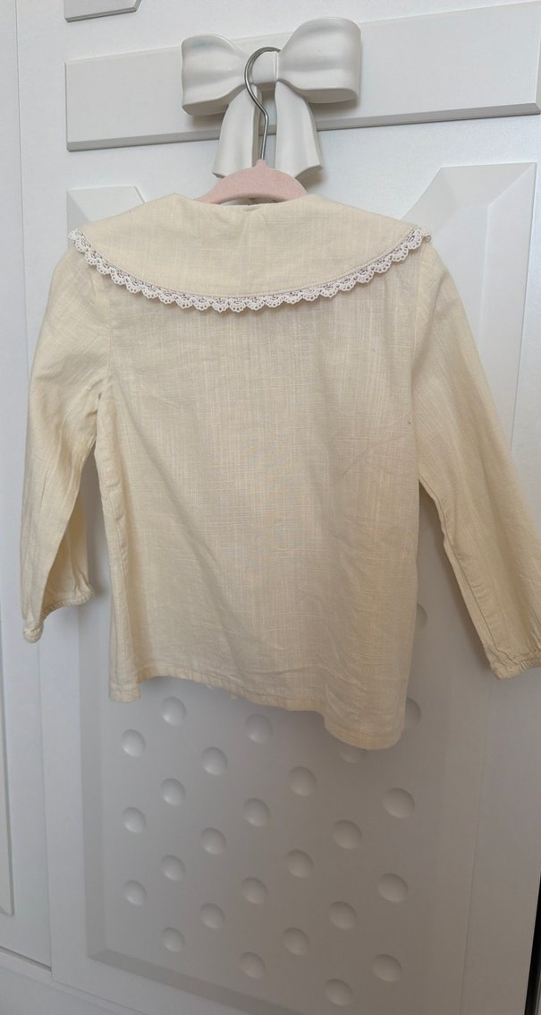 Kız Çocuk Bej Keten Düğmeli Gömlek - Görsel 2