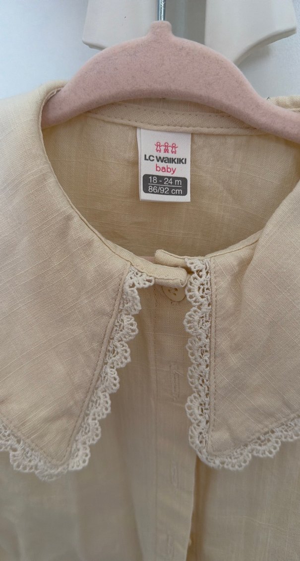 Kız Çocuk Bej Keten Düğmeli Gömlek - Görsel 3