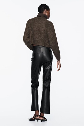 36 Beden siyah Renk Zara crop mini flare deri pantolon