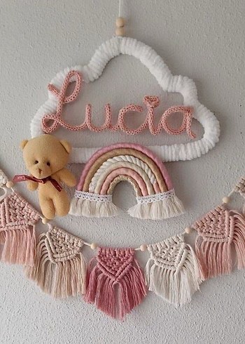 Çok Renkli Bulut ve gökkuşağı makrome Duvar Süsü - Görsel 3