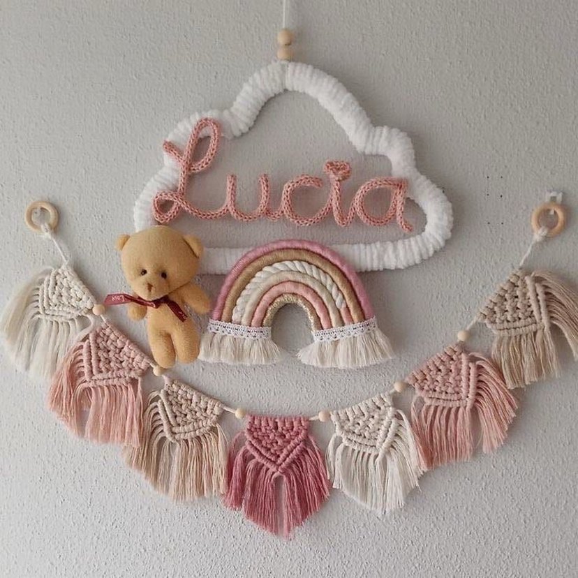 Çok Renkli Bulut ve gökkuşağı makrome Duvar Süsü - Görsel 3