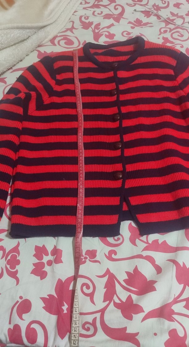 Kadın Kırmızı lacivert Çizgili Triko Hırka - Görsel 2