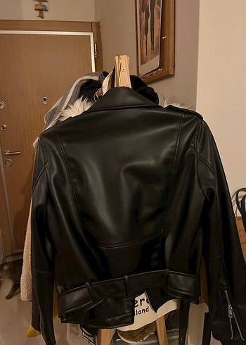 Siyah Deri Biker Ceket - Görsel 7