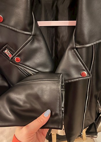 Siyah Deri Biker Ceket - Görsel 6