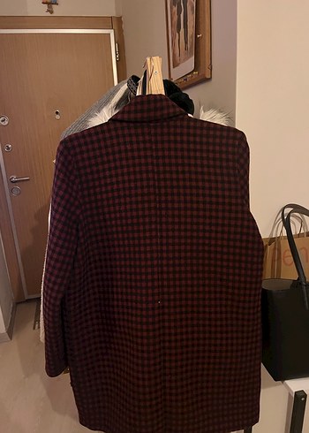Bordo Ekose Desenli Kadın Blazer Ceket - Görsel 4