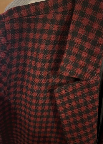 Bordo Ekose Desenli Kadın Blazer Ceket - Görsel 3