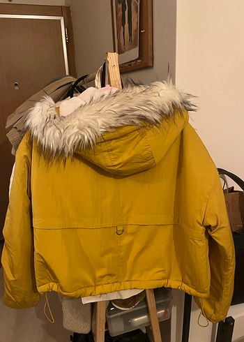 Sarı Kadın Kürklü Kışlık Mont - Görsel 3