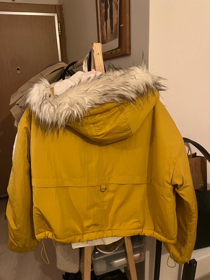Sarı Kadın Kürklü Kışlık Mont - Görsel 3